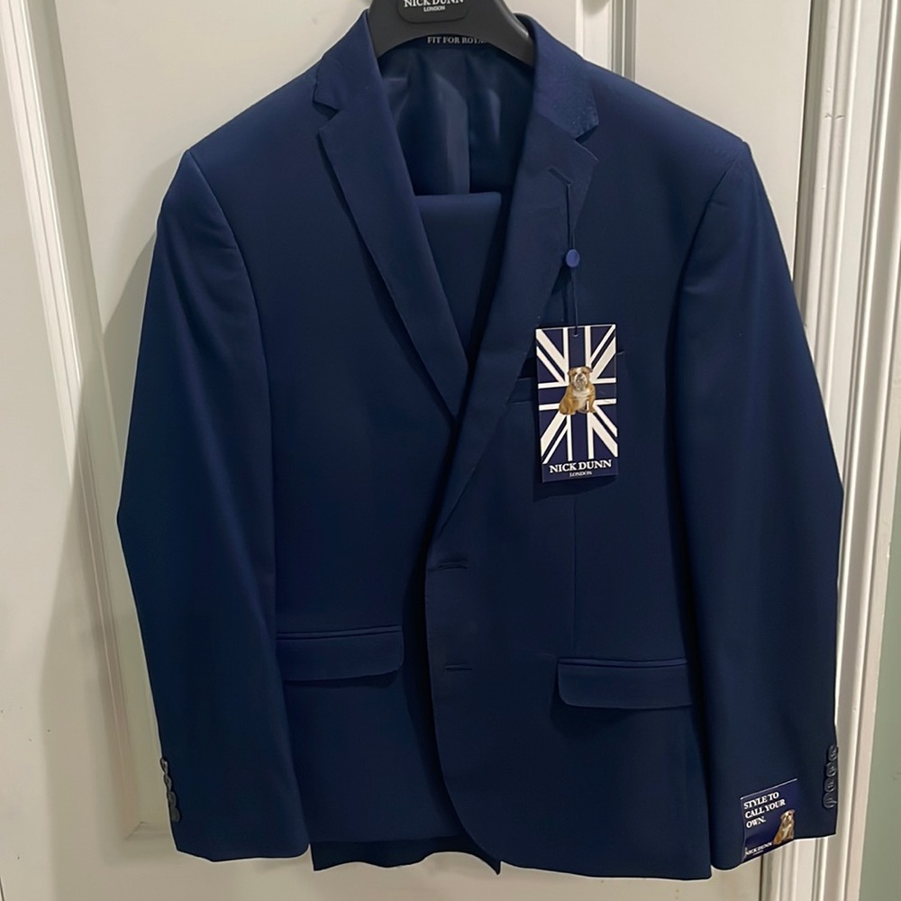 Mens Slim Fit Navy blue suit with dots